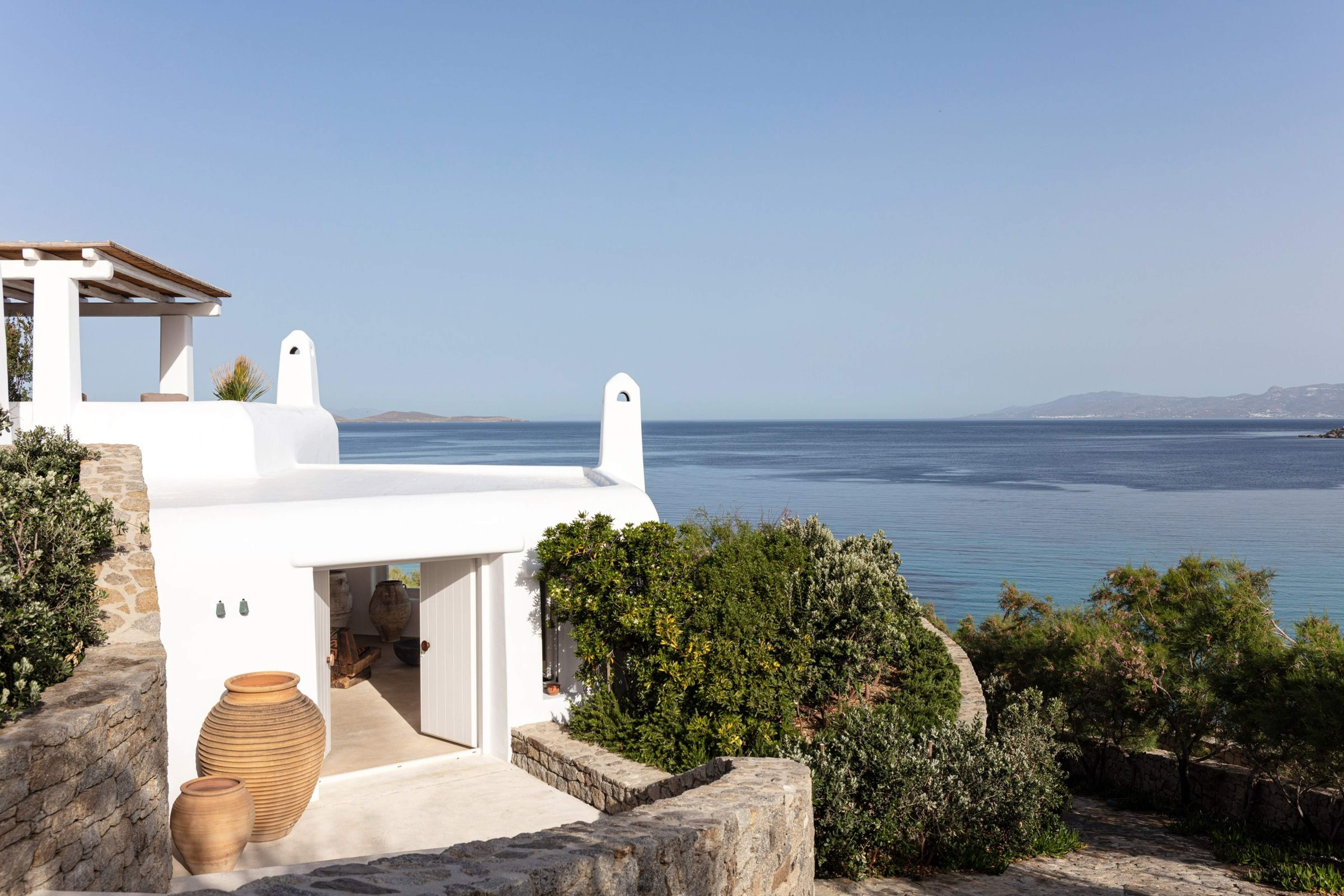 Premium Photo  Beautiful nature landscape of greece island with luxury  boat mediterranean sea water travel summer