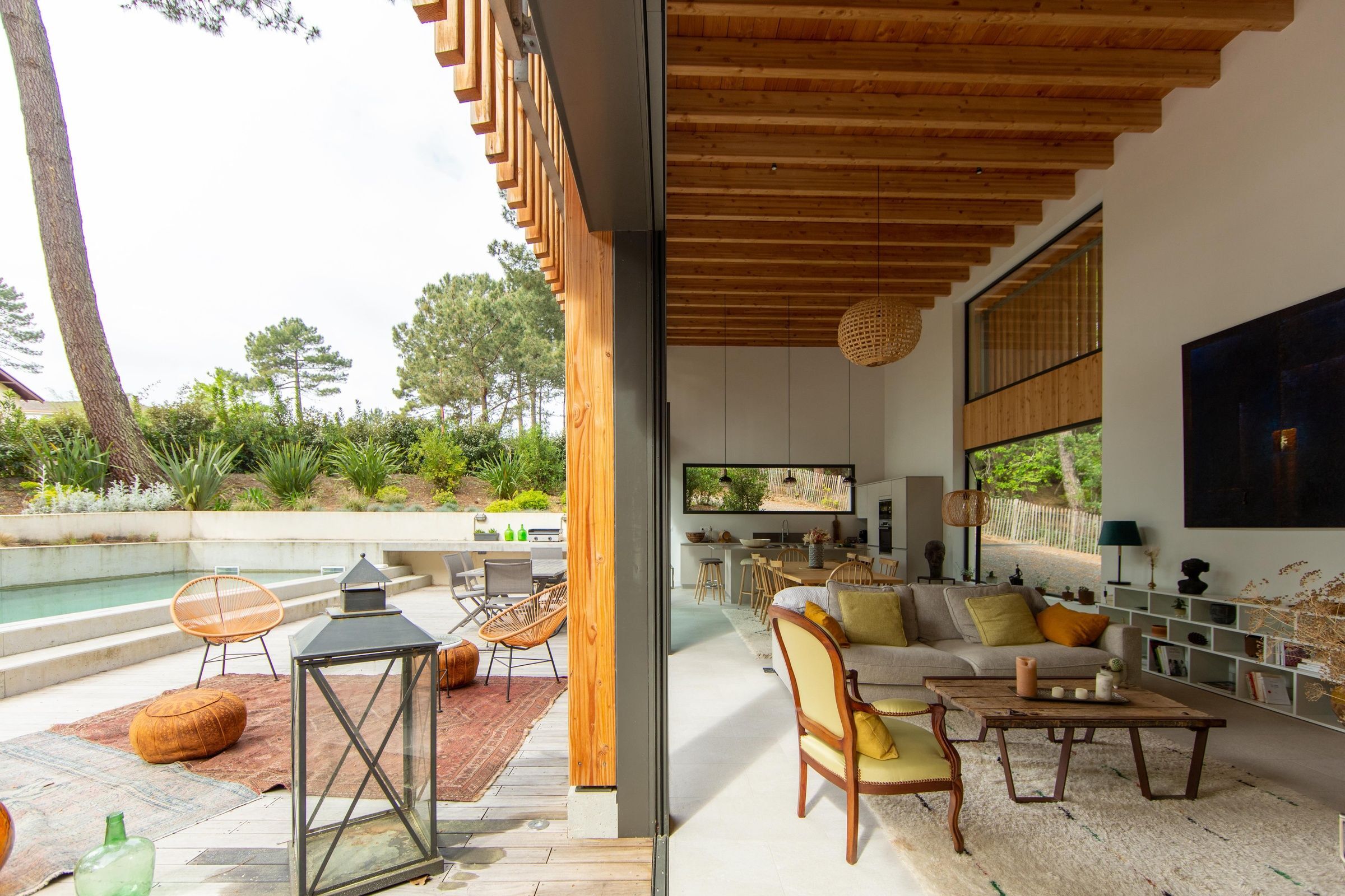 indoor outdoor living room luxury villa with pool cap ferret