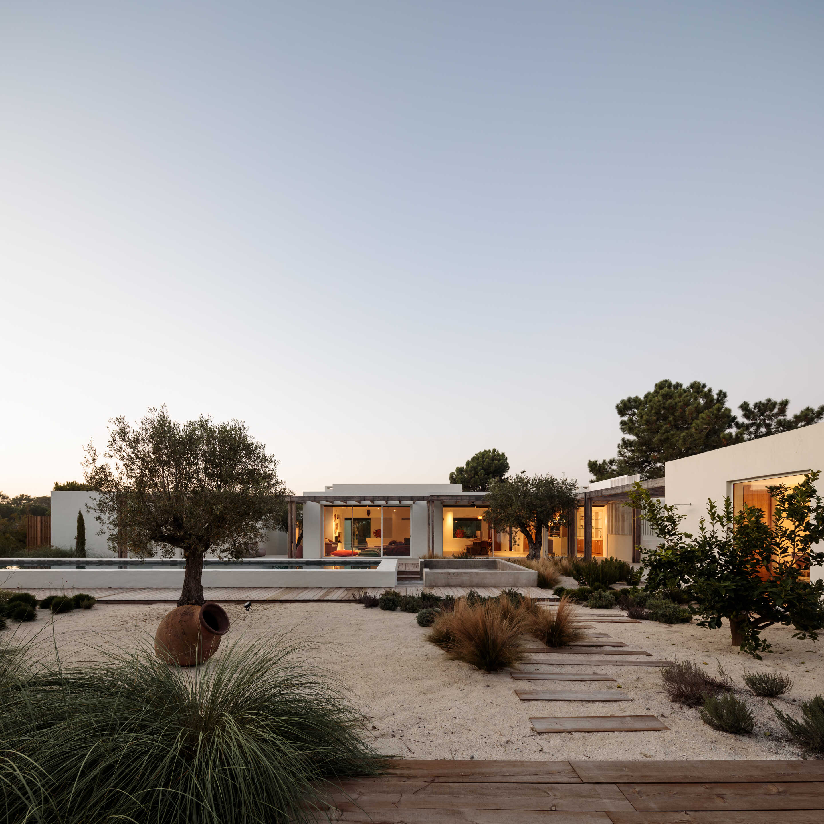 modern villa and sun in September October 